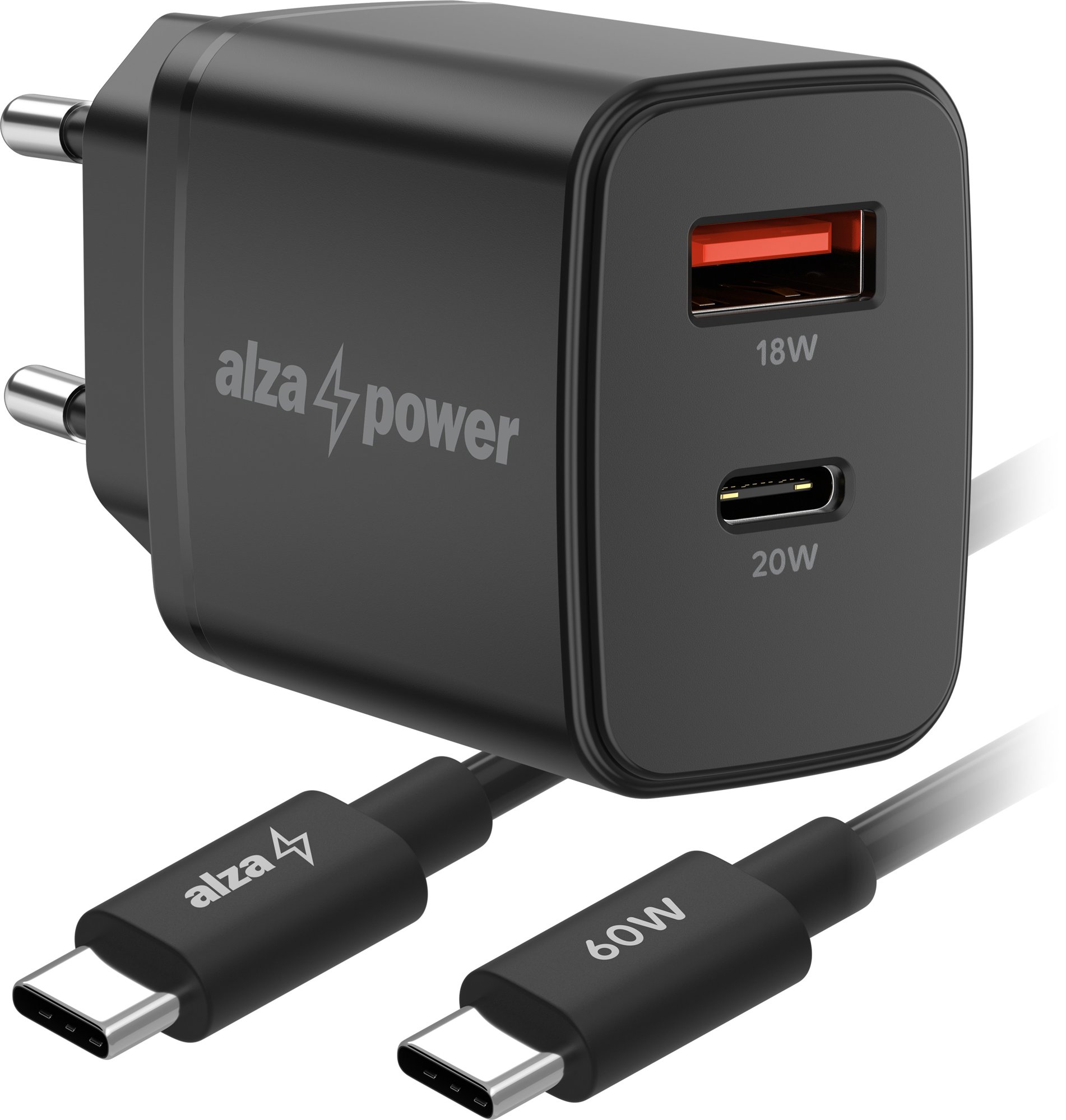AlzaPower Compact SET A530 (20W + USB-C/C 60W Cable) fekete