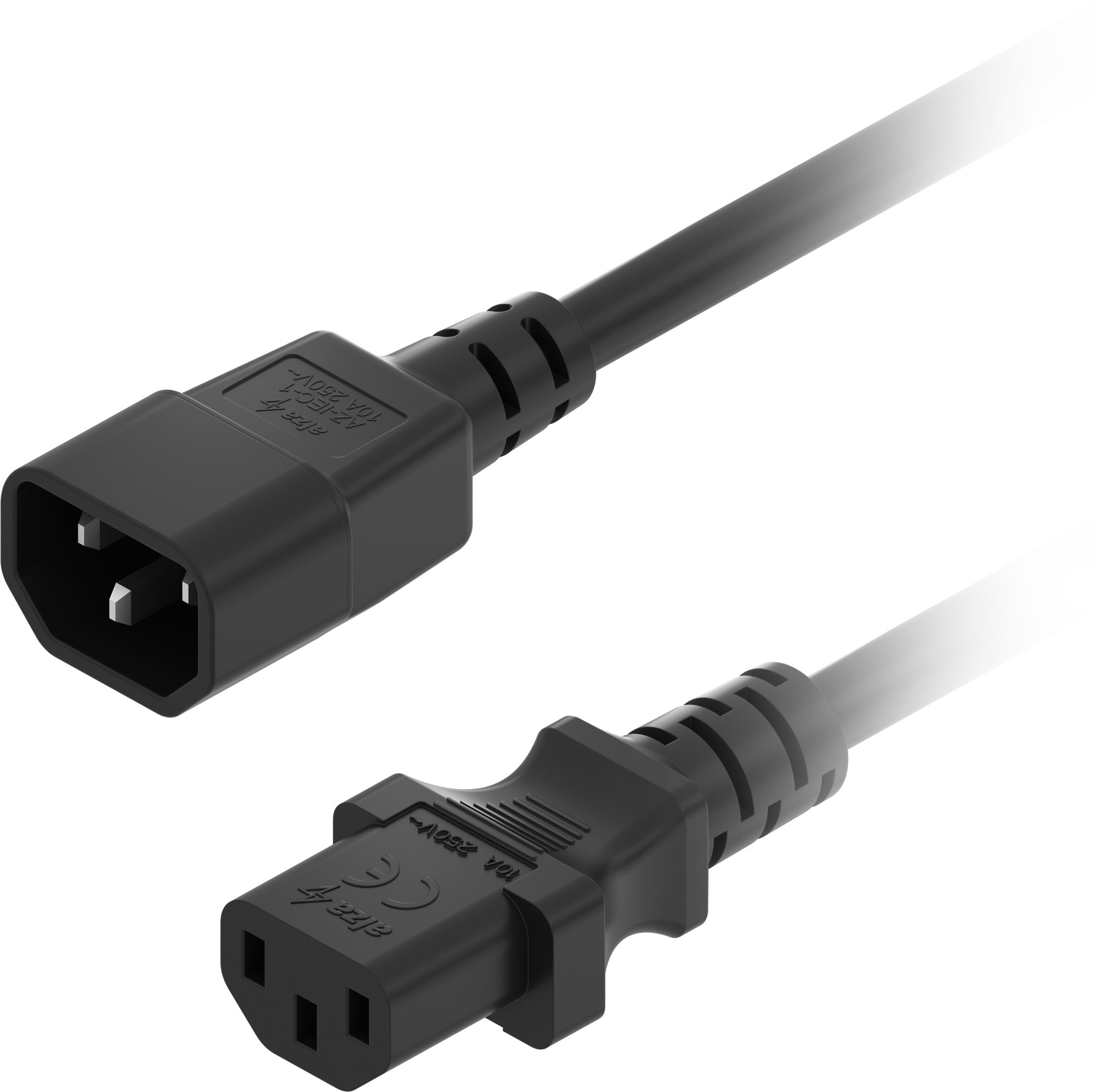 AlzaPower Cord Extension IEC C14 to C13, 250 V, 1 m, fekete
