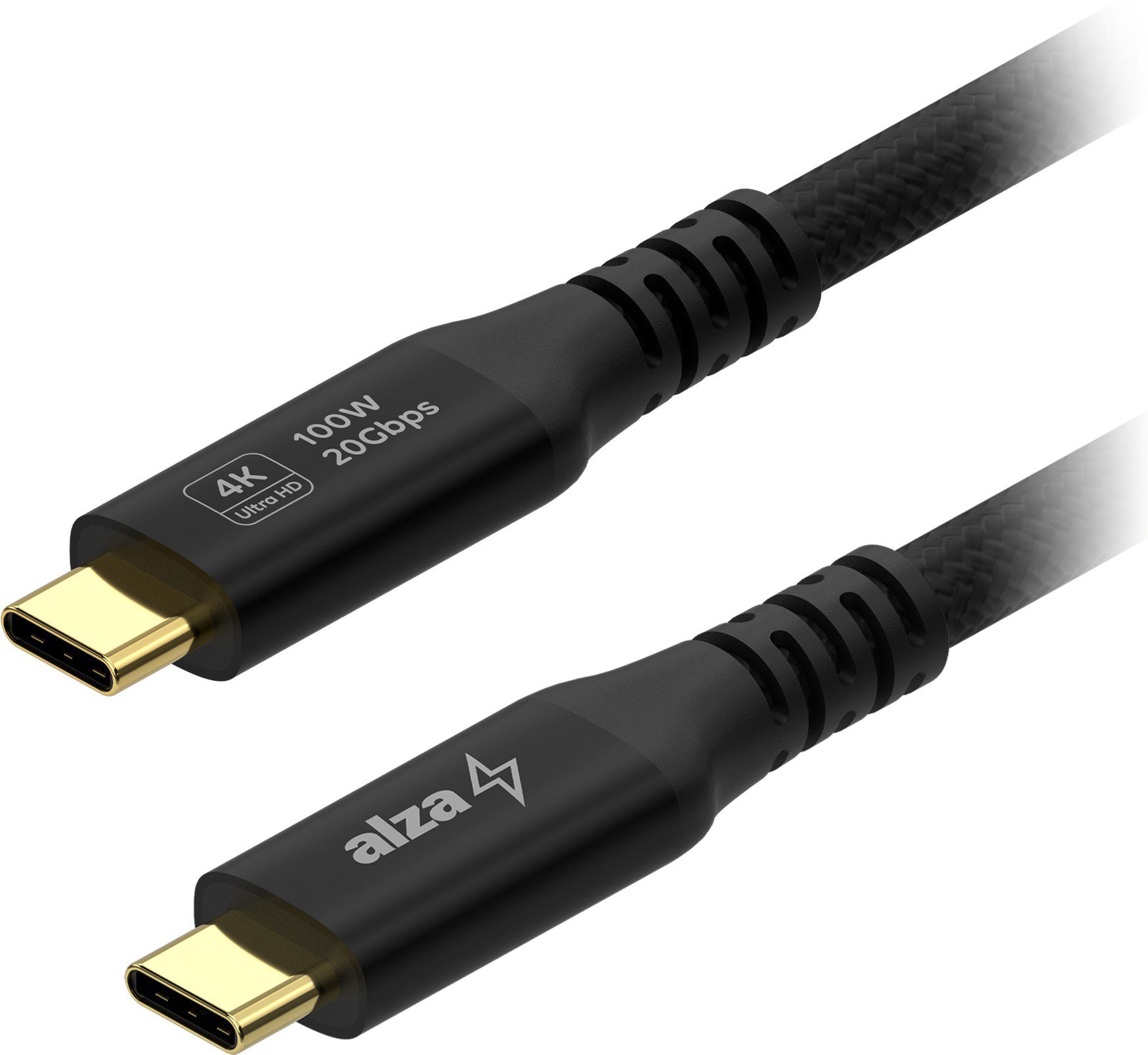 AlzaPower AluCore USB-C to USB-C 3.2 Gen 2 100W 20Gbps, 1 m, fekete