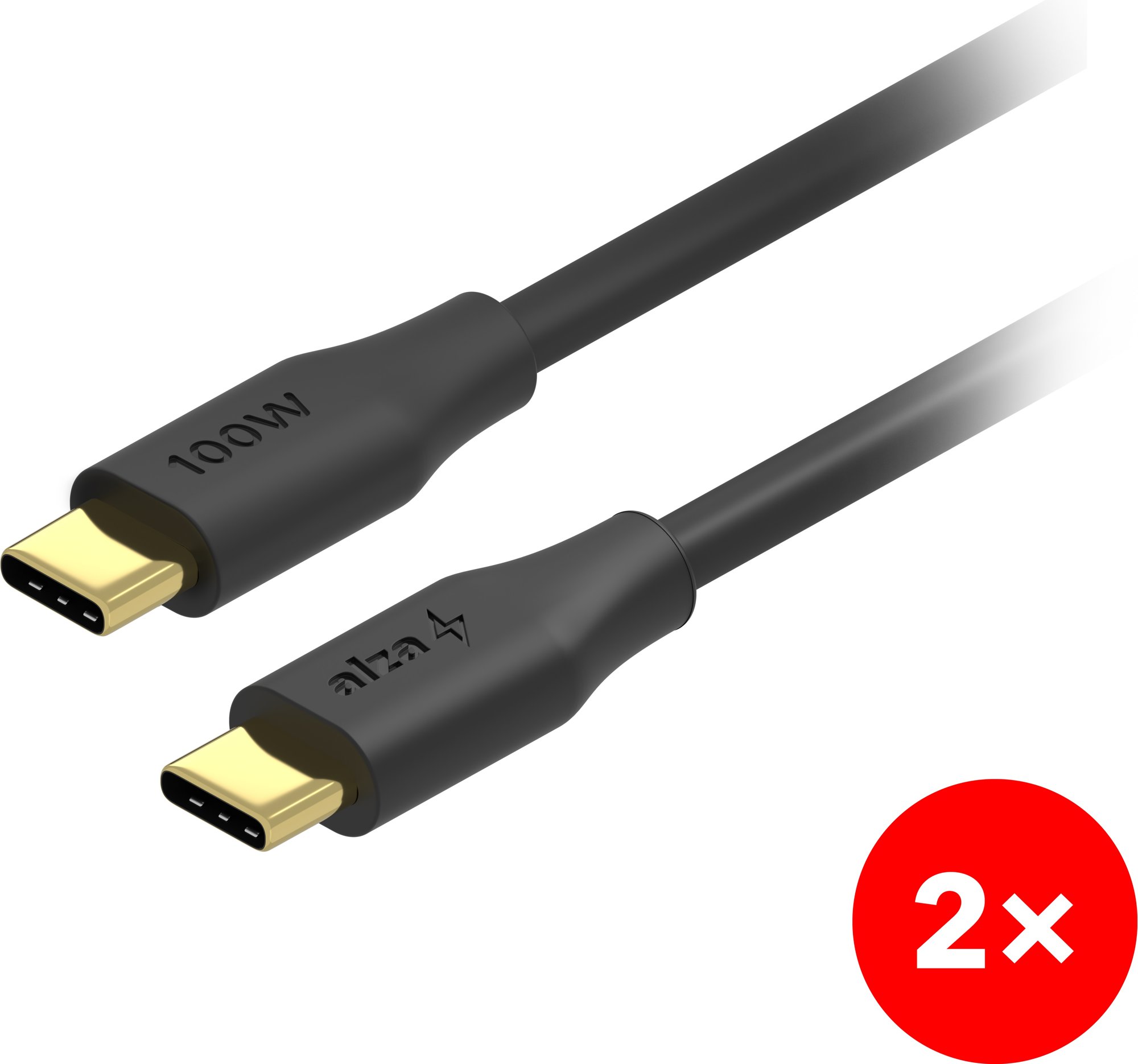 AlzaPower 2-Pack Core Charge USB-C és USB-C 2.0 között, 100 W, 1 m, fekete