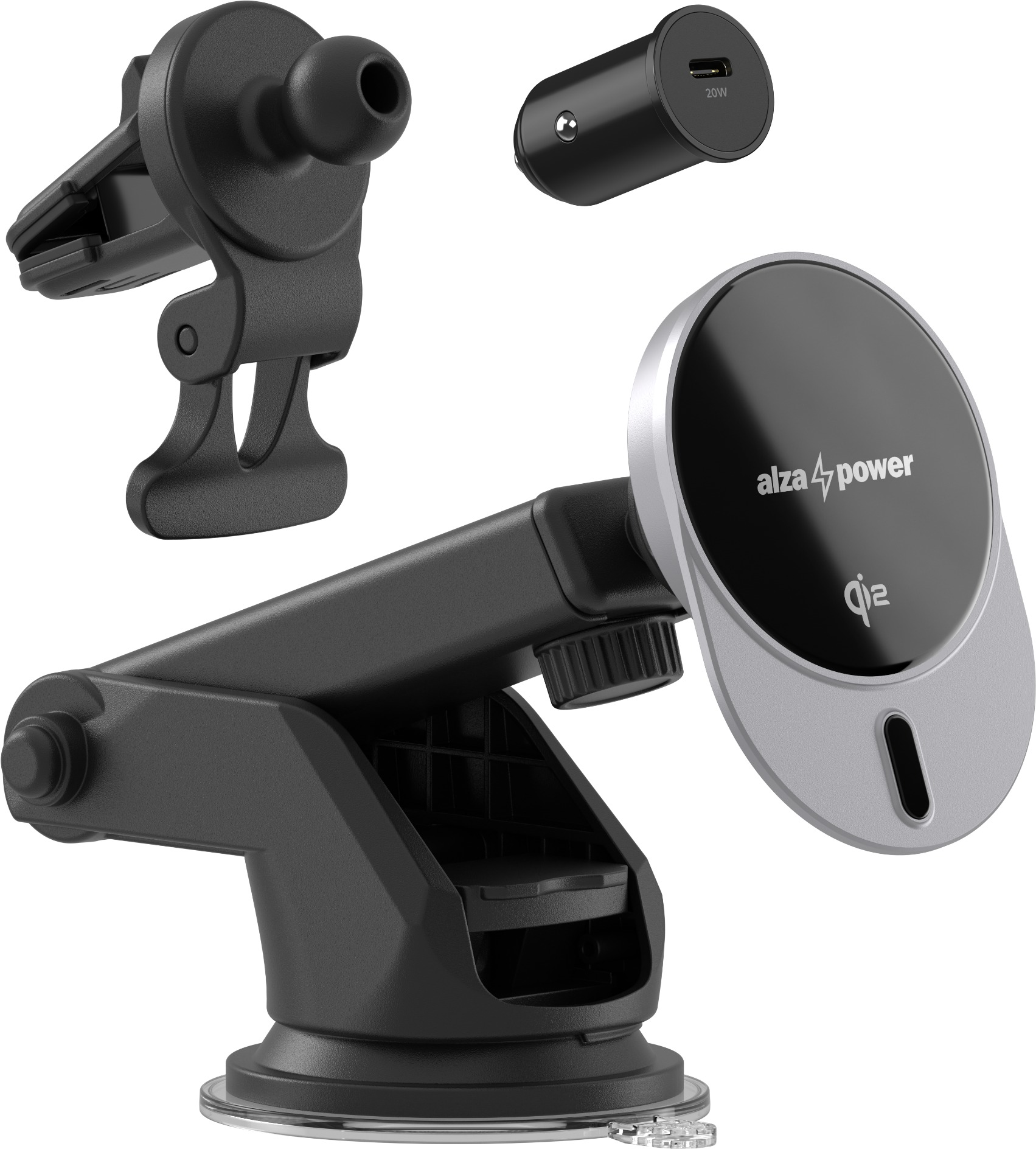 AlzaPower WQC202 Wireless Qi2 Car Charger 15W, fekete