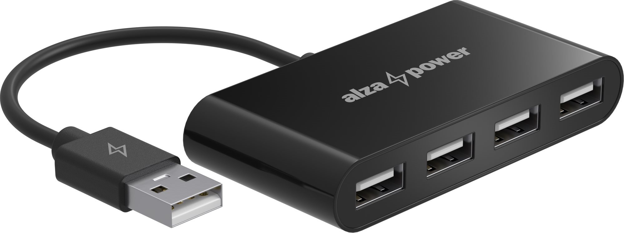 AlzaPower USB Hub USB-A (M) to 4× USB-A 2.0 (F), fekete
