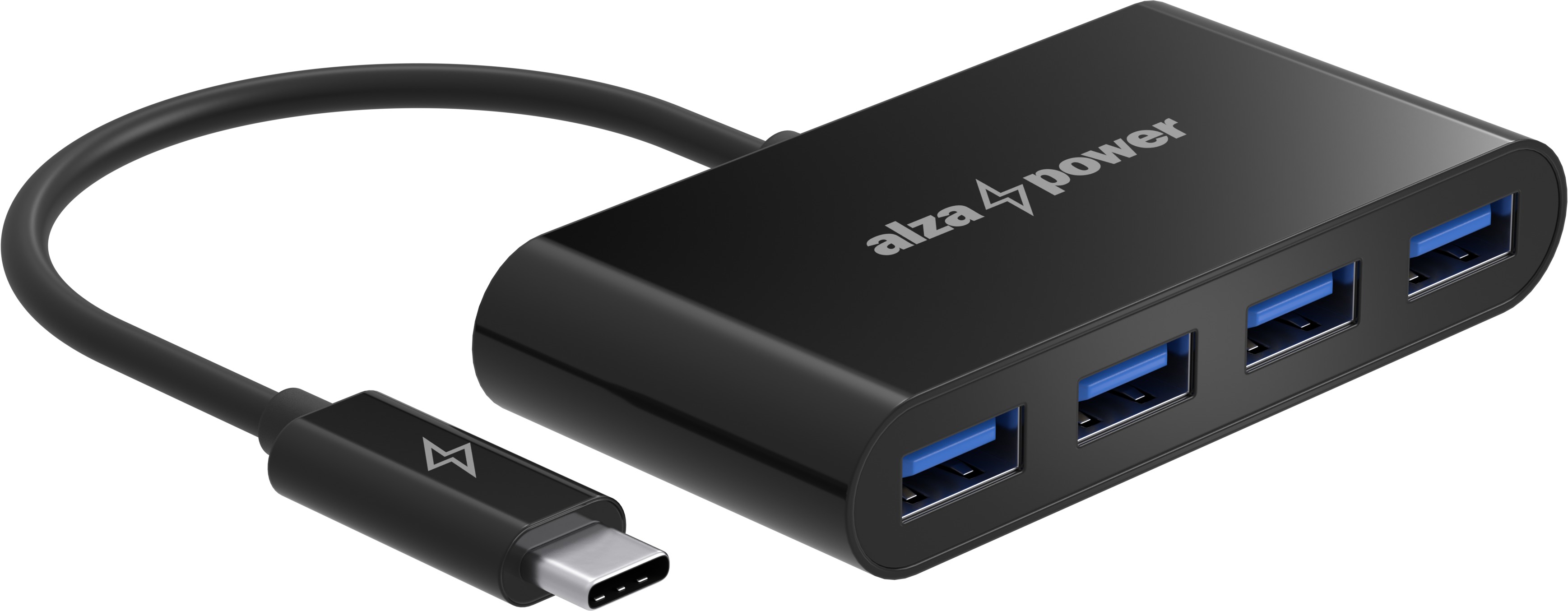 AlzaPower USB-C (M) to 4× USB-A 3.0 (F) USB Hub, fekete