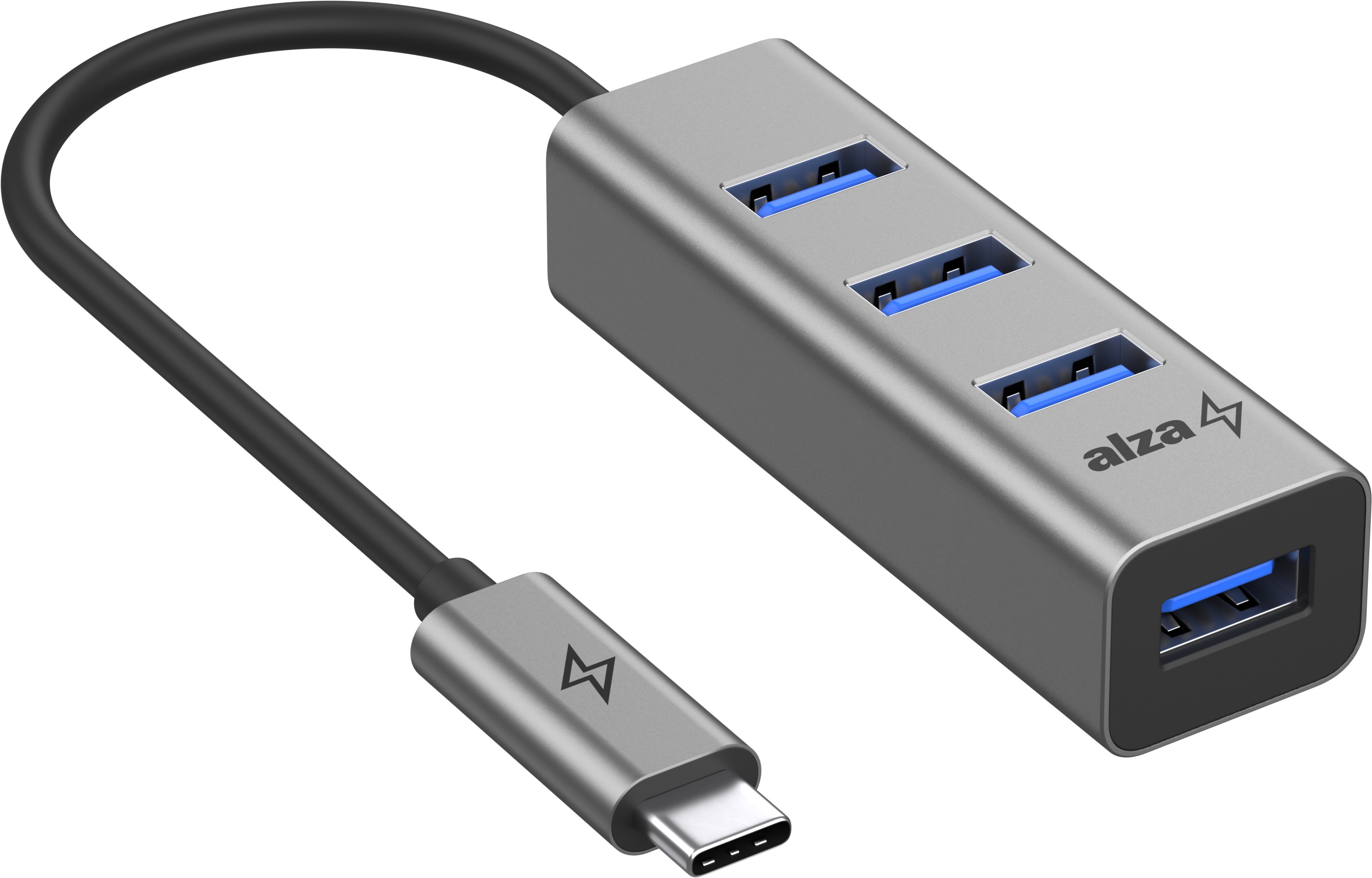 AlzaPower Metal USB Hub USB-C (M) to 4× USB-A 3.0 (F), asztroszürke