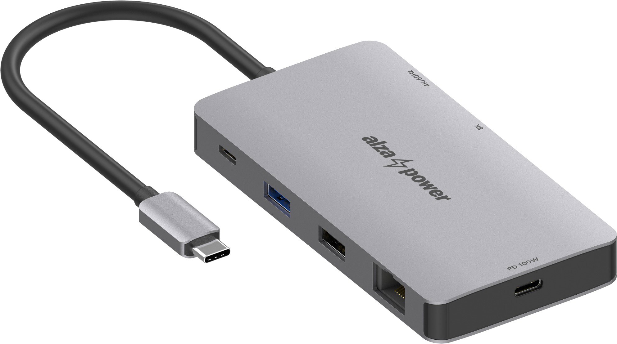 AlzaPower Metal USB-C Dock Station 9in1 Dual Screen 8K - asztroszürke