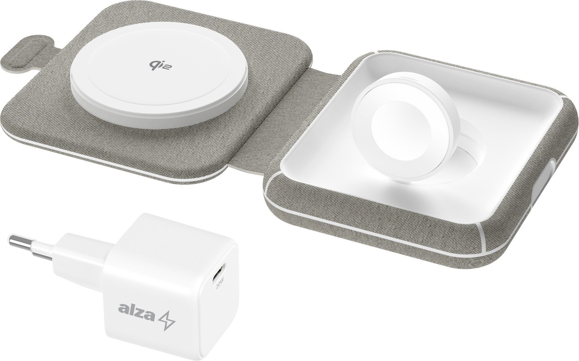 AlzaPower WQT510 Wireless Qi2 Compatible with MagSafe Travel Charger 2in1 15W, szürke