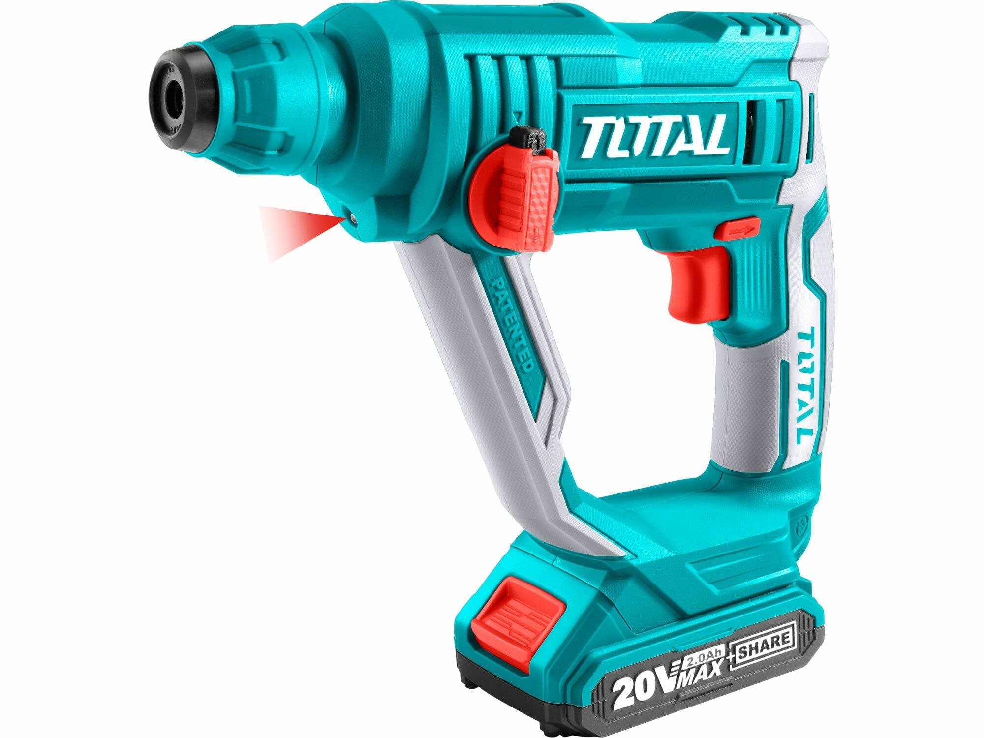 TOTAL-TOOLS Fúrókalapács, 20V Li-ion, 2000mAh, SDS plus, 1,5J - akkumulátor és töltő nélkül