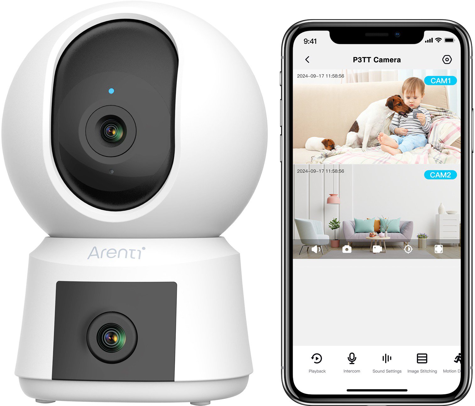 Arenti Indoor Wi-Fi 3MP+3MP Dual-lens Pan-Tilt Camera