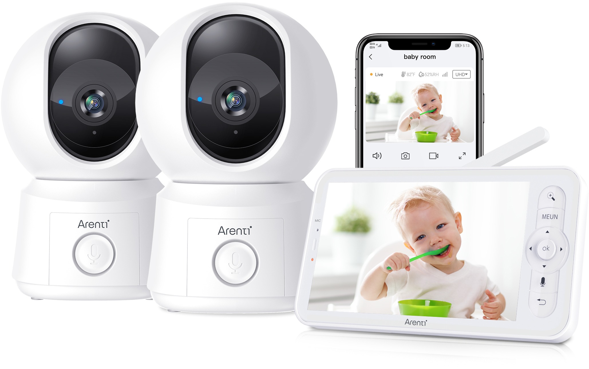 Arenti 2MP/1080P Wi-Fi Video Baby Monitor Kit with dual cameras and LCD screen