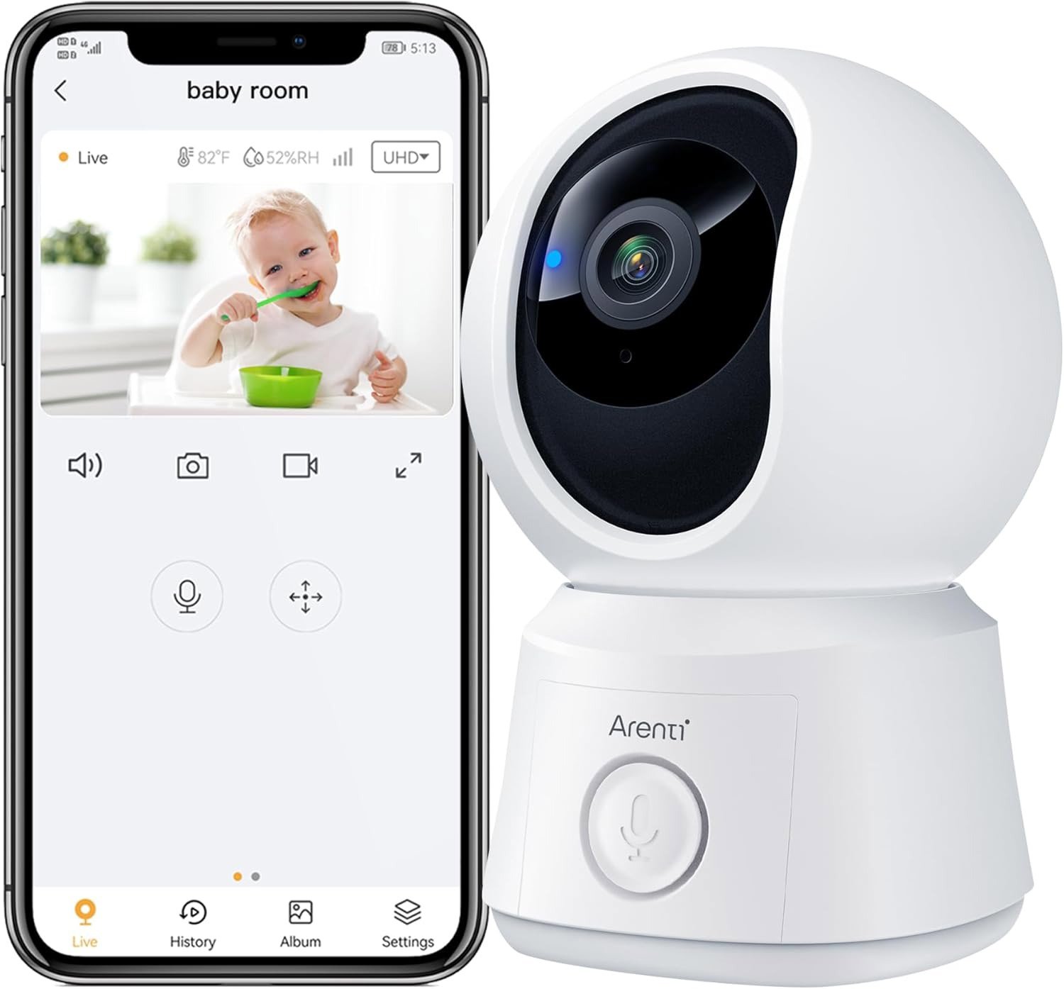 Arenti 2MP/1080P Wi-Fi Video Baby Monitor
