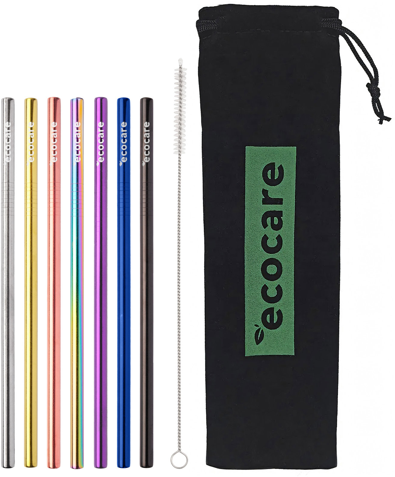 ECOCARE Fém szívószál készlet Mix 8 mm 7 db