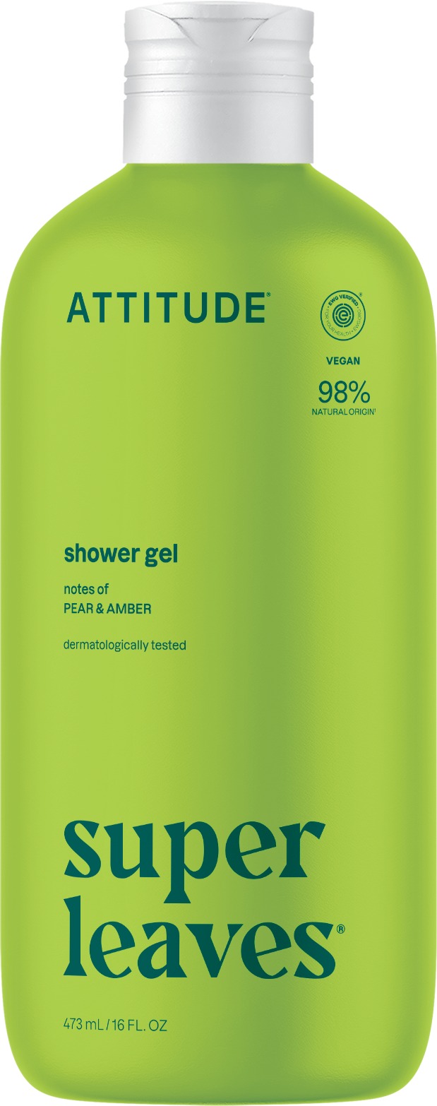 ATTITUDE Super Leaves Natural Shower Gel, körte- és ámbraillat, 473 ml