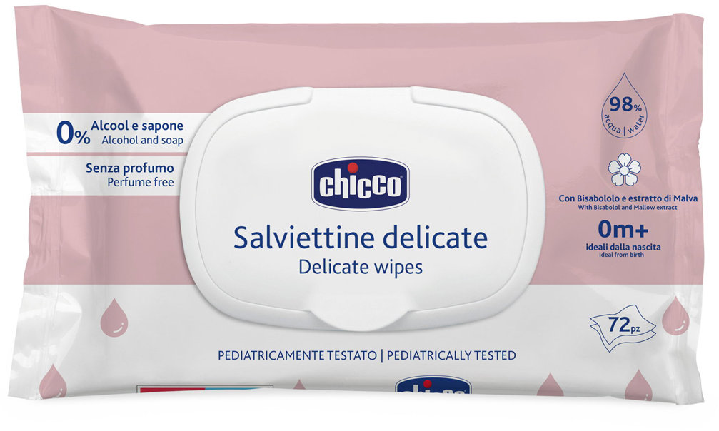CHICCO Delicate baba nedves törlőkendő kamillával, 72 darab