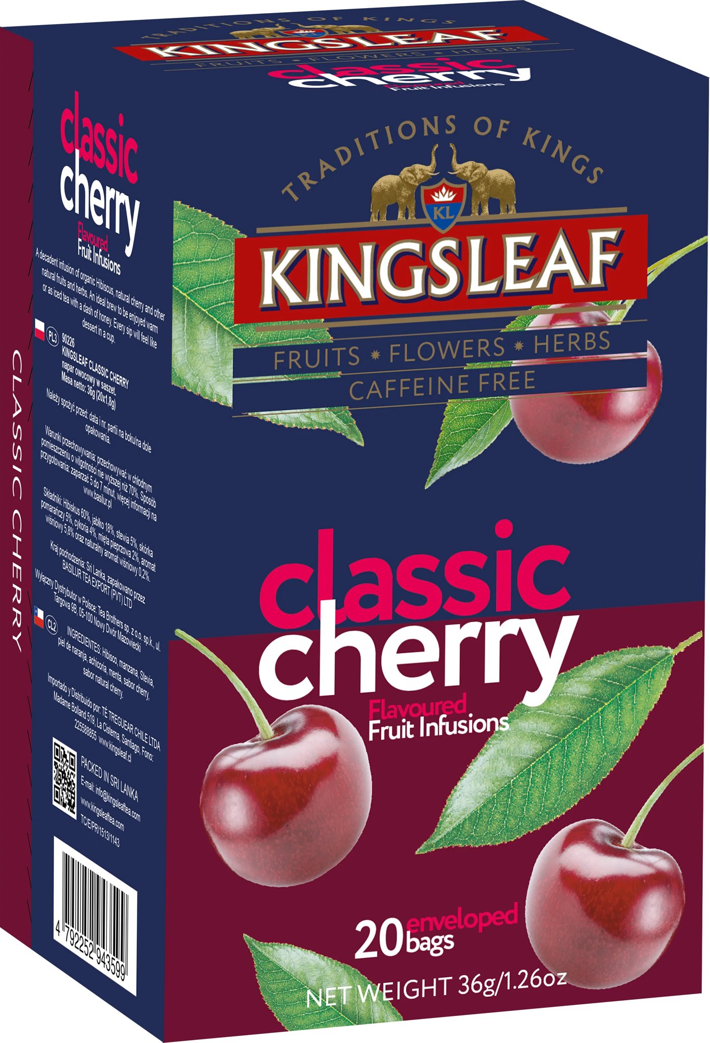 Basilur Kingsleaf Classic Cherry, borítékolt, 20 × 1,8 g