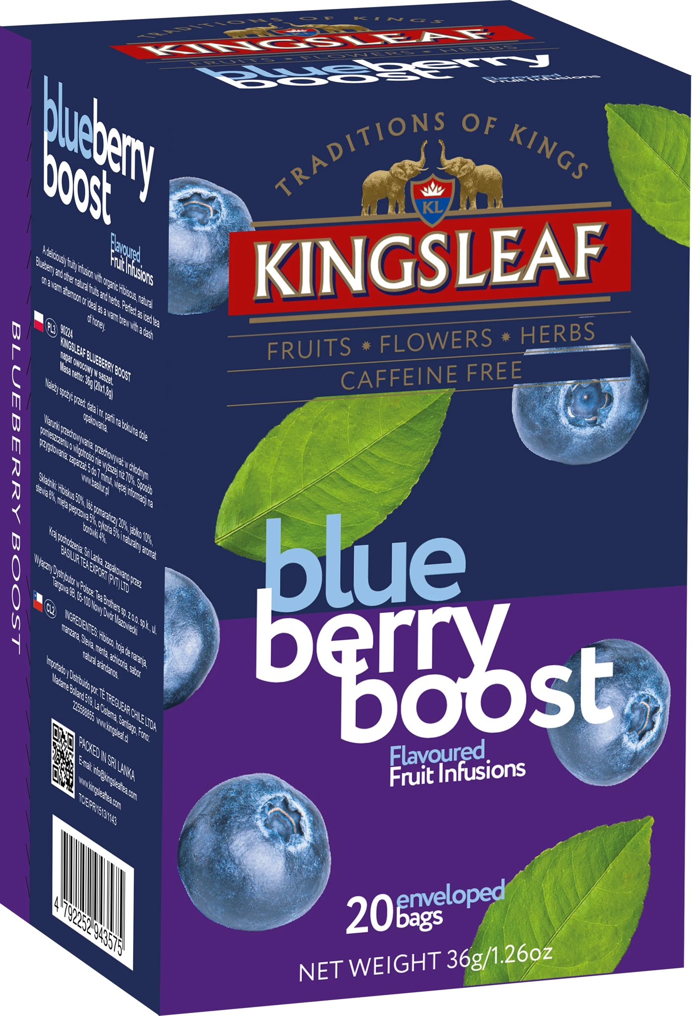 Basilur Kingsleaf Blueberry Boost, borítékolt, 20 × 1,8 g