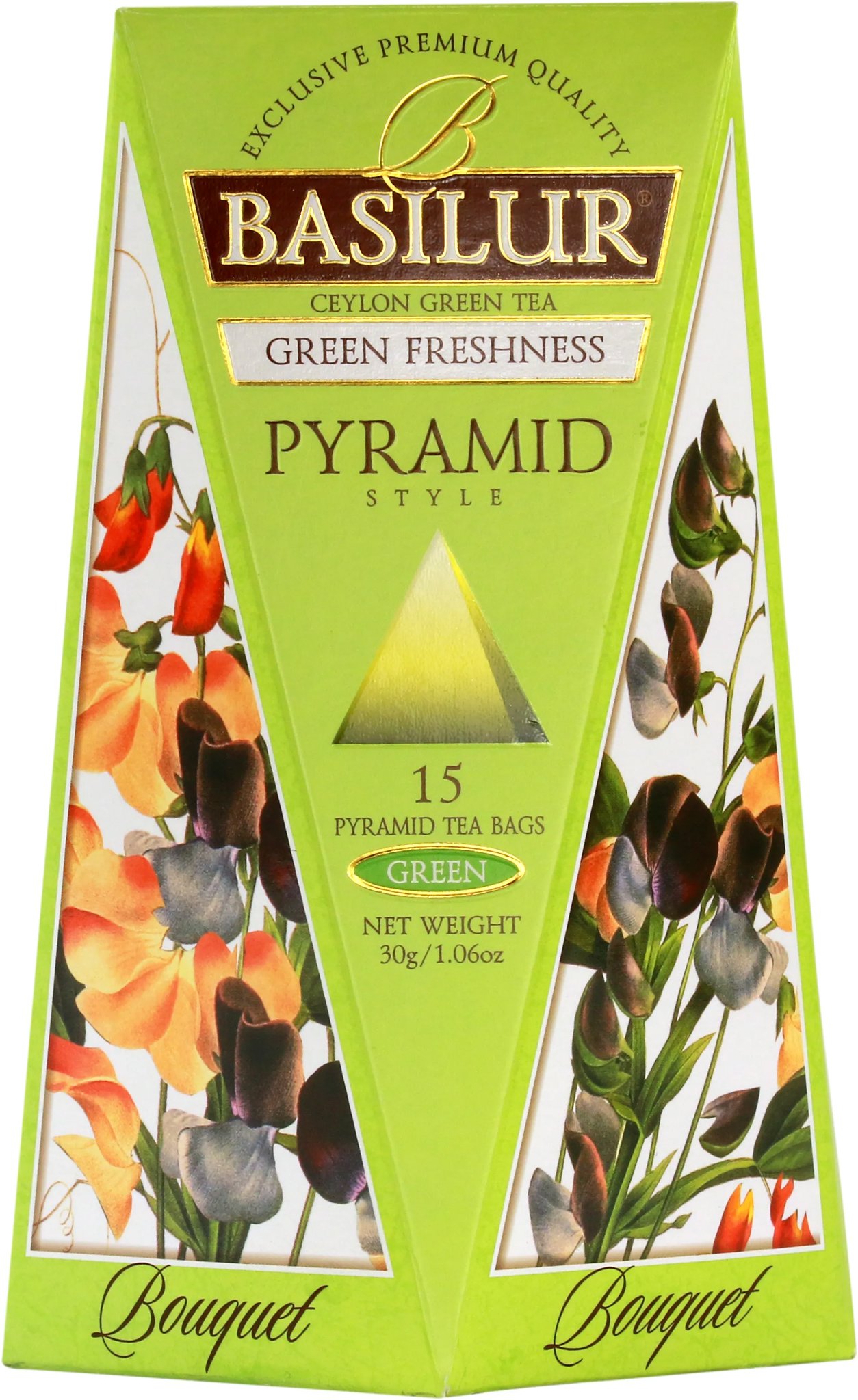 Basilur Bouquet Green Freshness Pyramid, 15 × 2 g