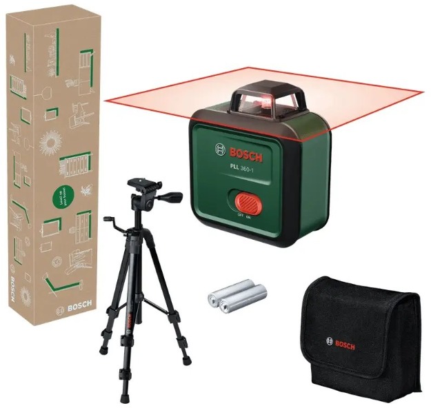 BOSCH PLL 360-1 akkumulátoros vonallézer, TT 120 állvány, 0.603.663.LZ1 (2× AA)