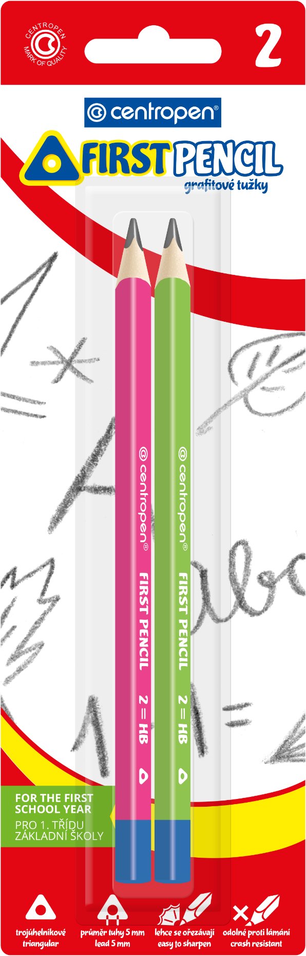 CENTROPEN 9512 Jumbo HB, háromszög forma, első íráshoz - 2 darabos csomag, véletlenszerű színek