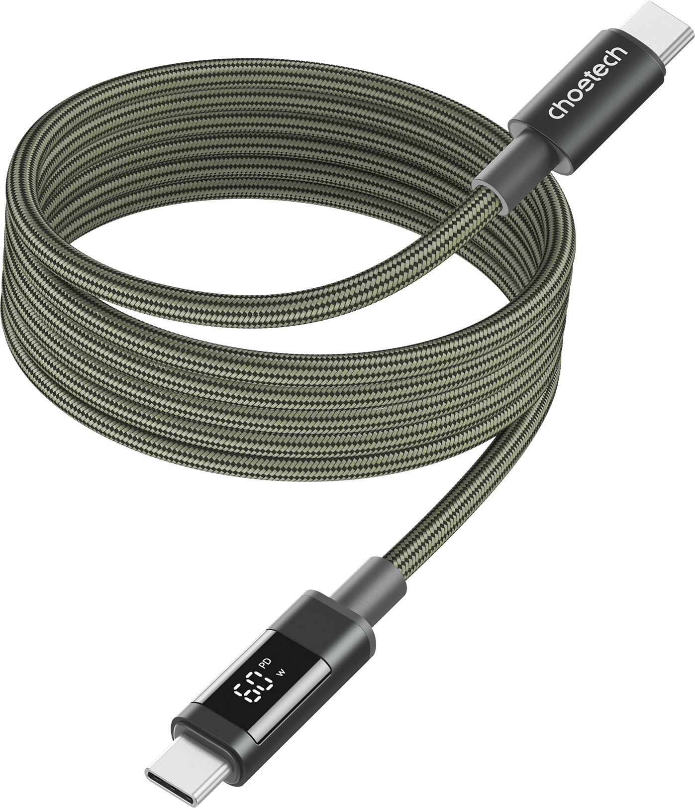 ChoeTech PD60W USB-C to USB-C Digital Display 1,2 m Magnet Nylon Cable, Dark Green