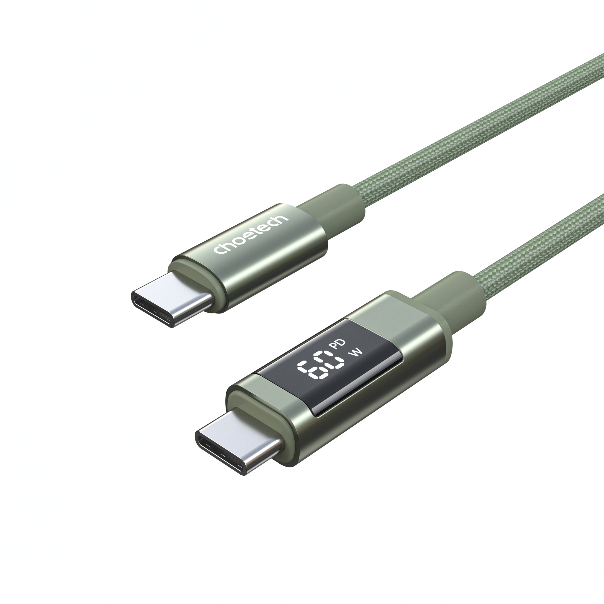 ChoeTech PD60W USB-C to USB-C Digital Display 1,2 m Nylon Cable, Dark Green