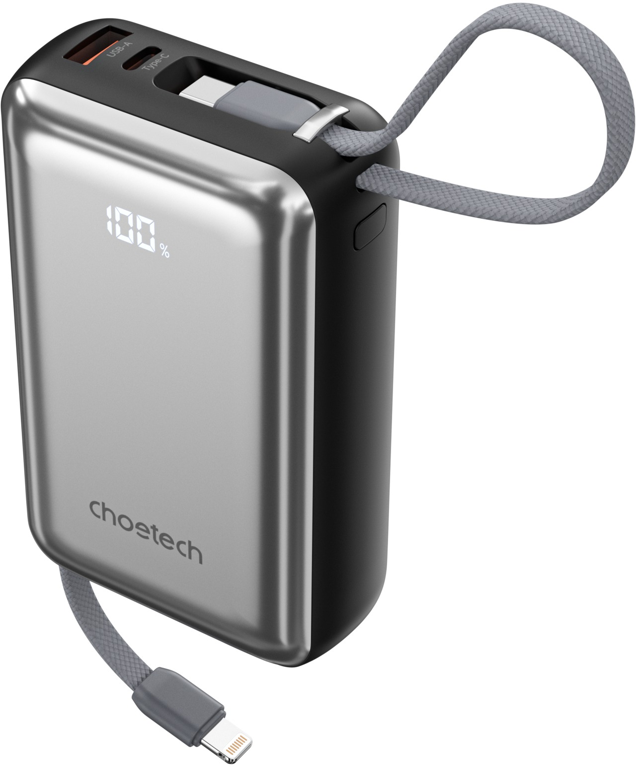 ChoeTech 45W CCC Certified 20000mAh Power Bank with USB-C input/output Cable-Grey