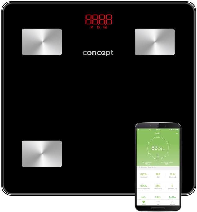Concept VO4001 Diagnosztikai személymérleg 180 kg PERFECT HEALTH, fekete