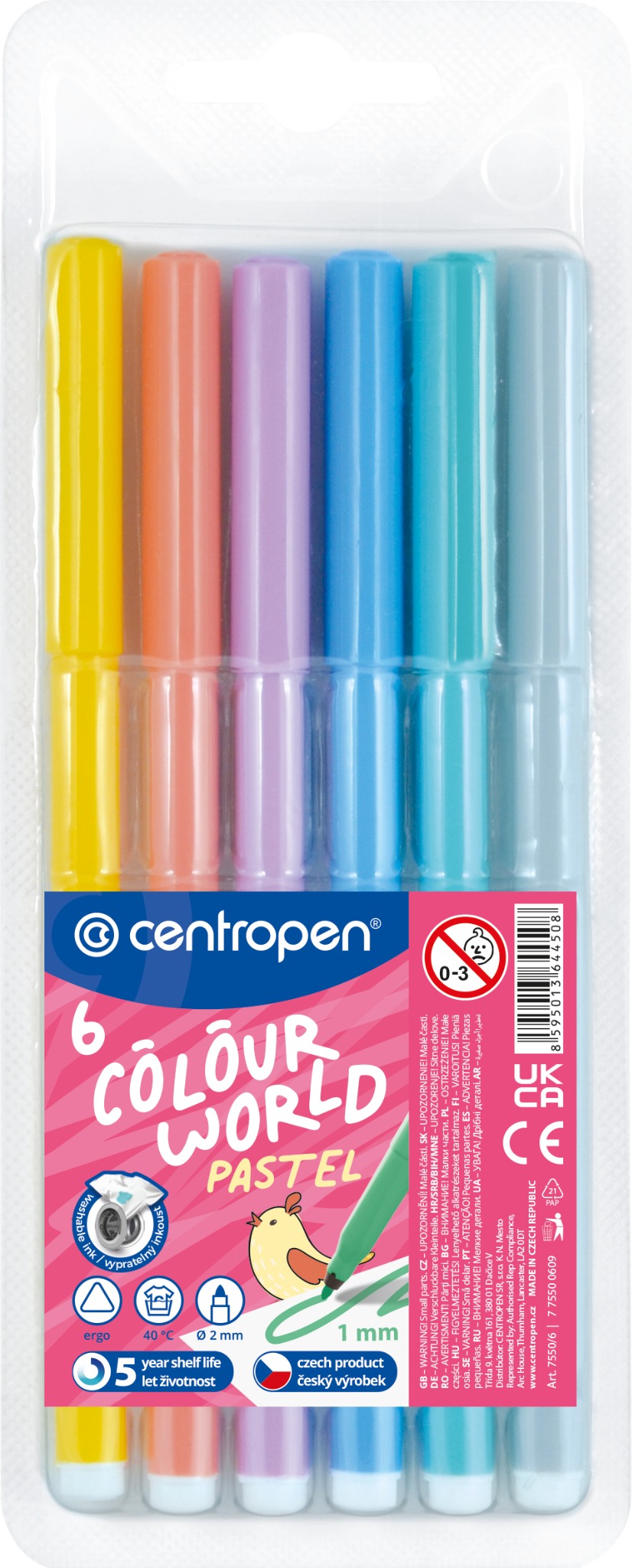 Centropen RED 7550 Marker, pasztellszínek, 6 db