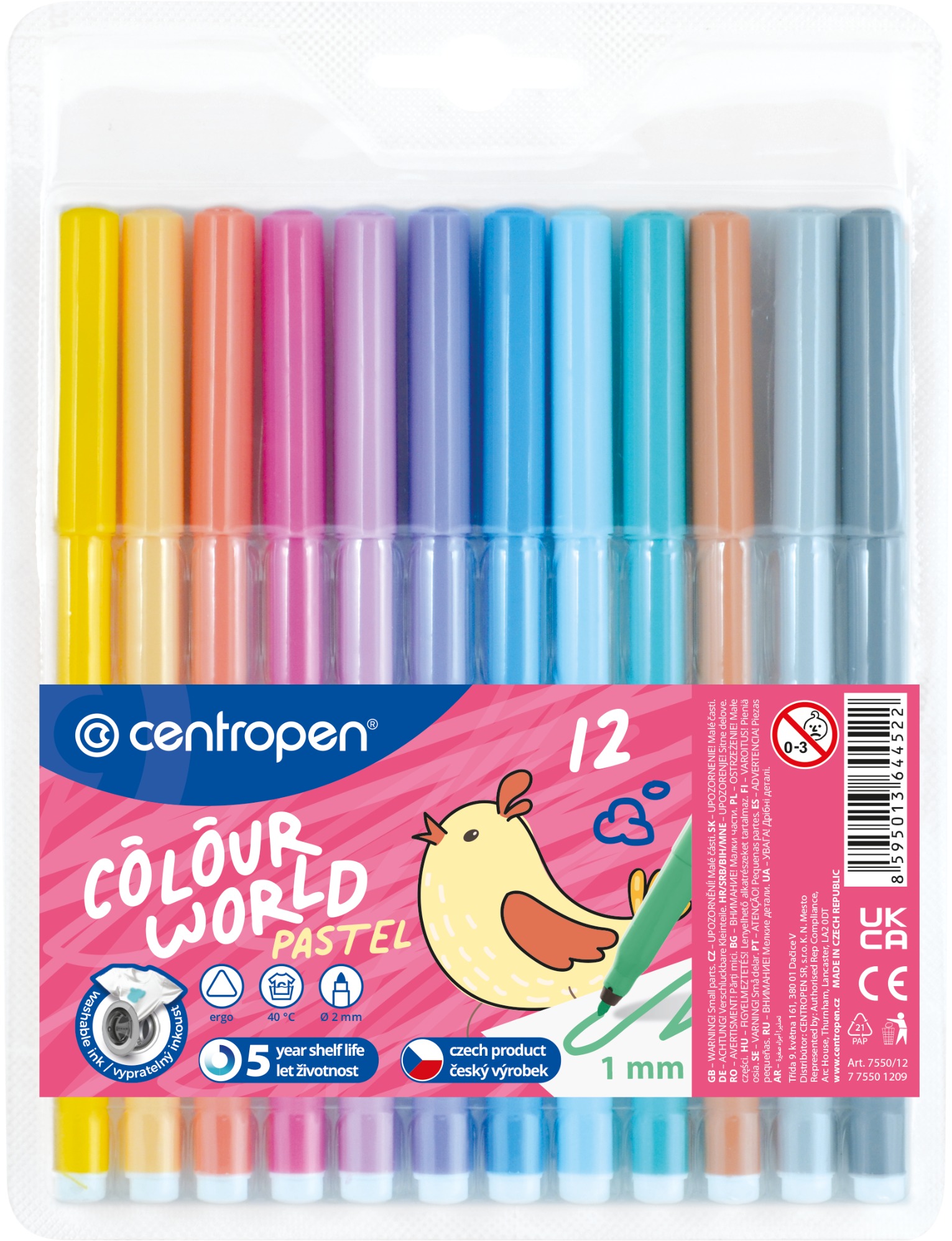 Centropen RED 7550 Marker, pasztellszínek, 12 db