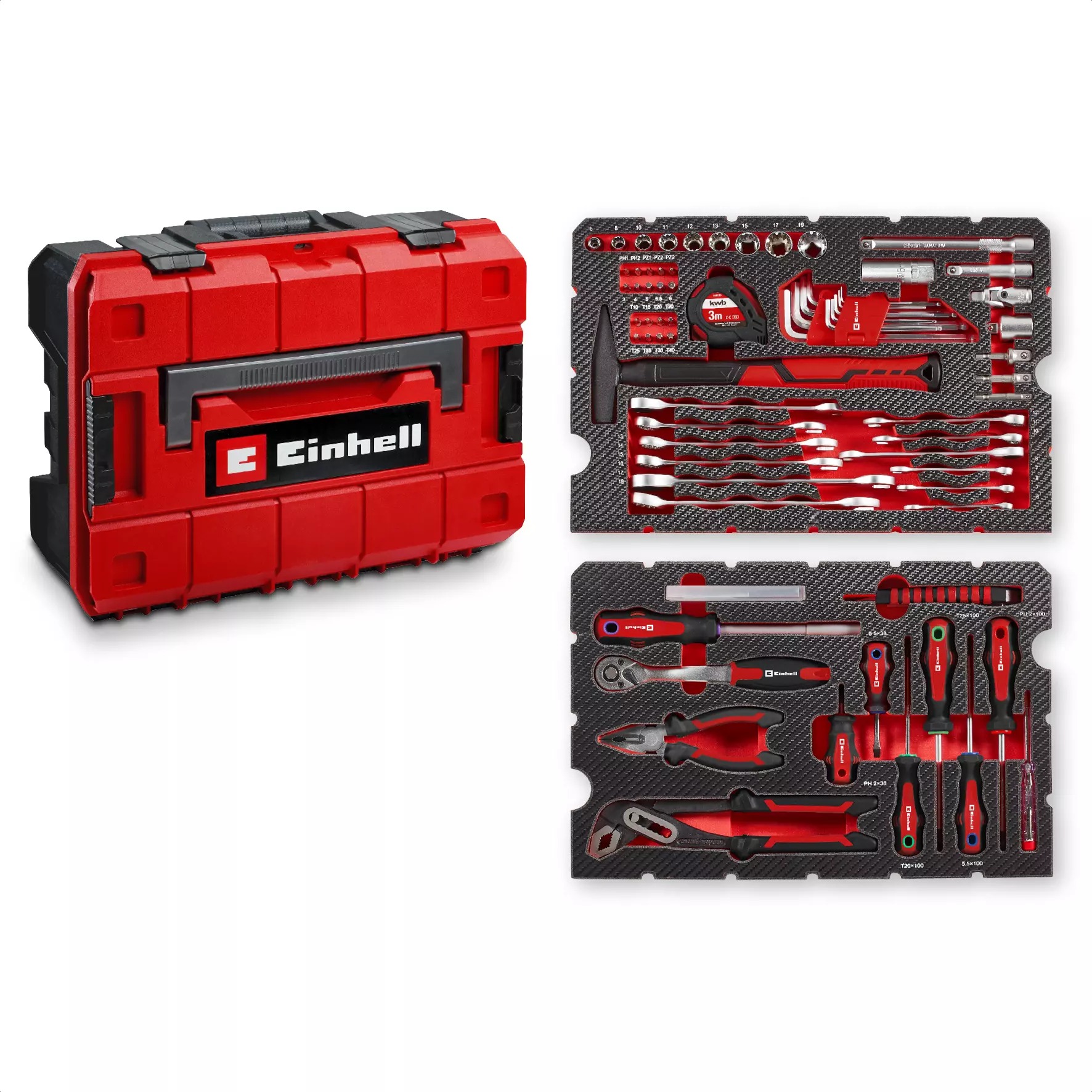Einhell 49370570 E-Case Kéziszerszám és tartozék készlet, 80 db