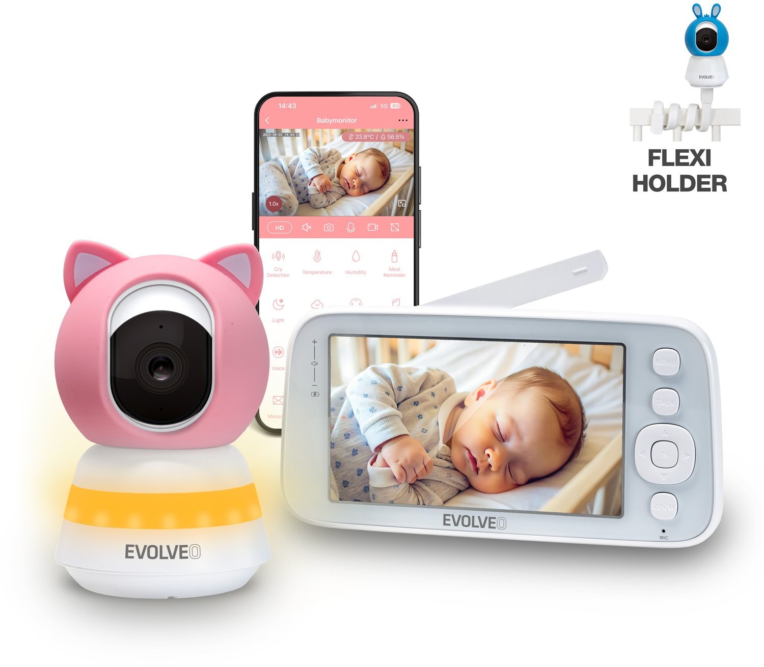 EVOLVEO Baby Monitor N5, rózsaszín