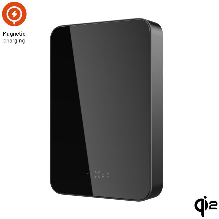 FIXED MagZen 10 Crystal Qi2 powerbank vezeték nélküli töltéssel és MagSafe támogatással, 10 000 mAh, fekete