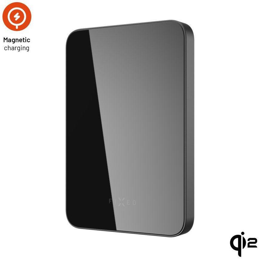 FIXED MagZen 5 Crystal UltraSlim powerbank vezeték nélküli Qi2 és MagSafe töltéssel, 5000 mAh, fekete