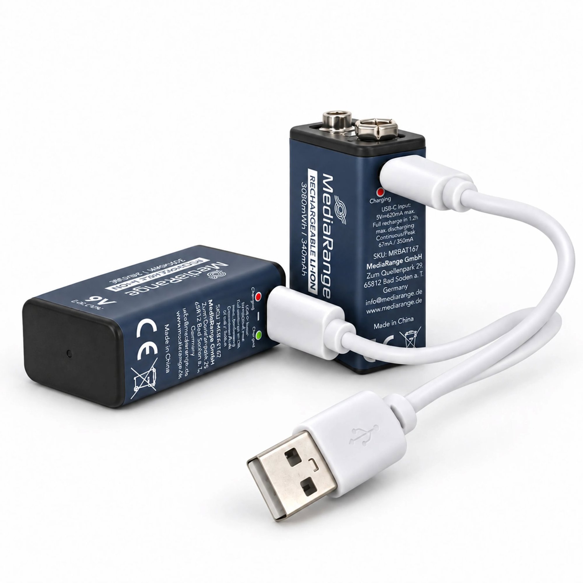 MediaRange USB-C Li-Ion E-Block, 9V, 340mAh, 2 db
