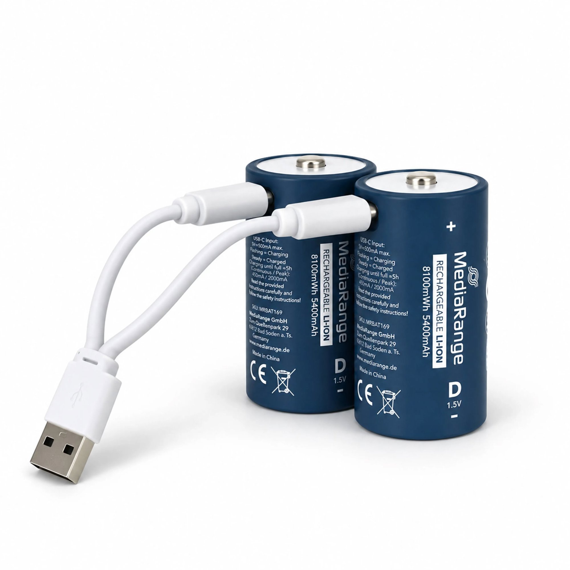 MediaRange USB-C Li-Ion, D típusú, 1,5V, 5400mAh, 2 db