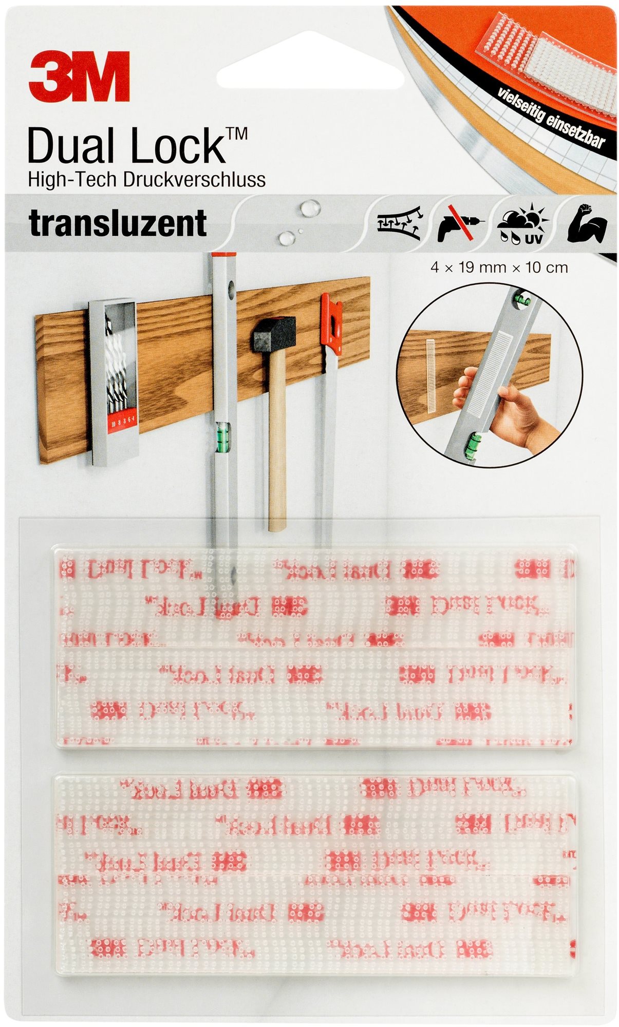 3M Dual-Lock™️ SJ3560 öntapadó, átlátszó tépőzár, 4x, 19 mm x 10 cm, buborékcsomagolásban