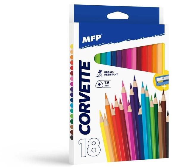 MFP háromszögletű színes ceruza készlet hegyezővel, 18 db