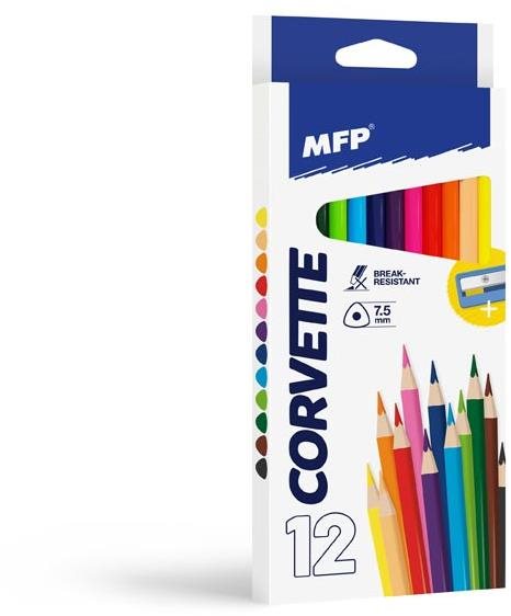 MFP háromszögletű színes ceruza készlet hegyezővel, 12 db