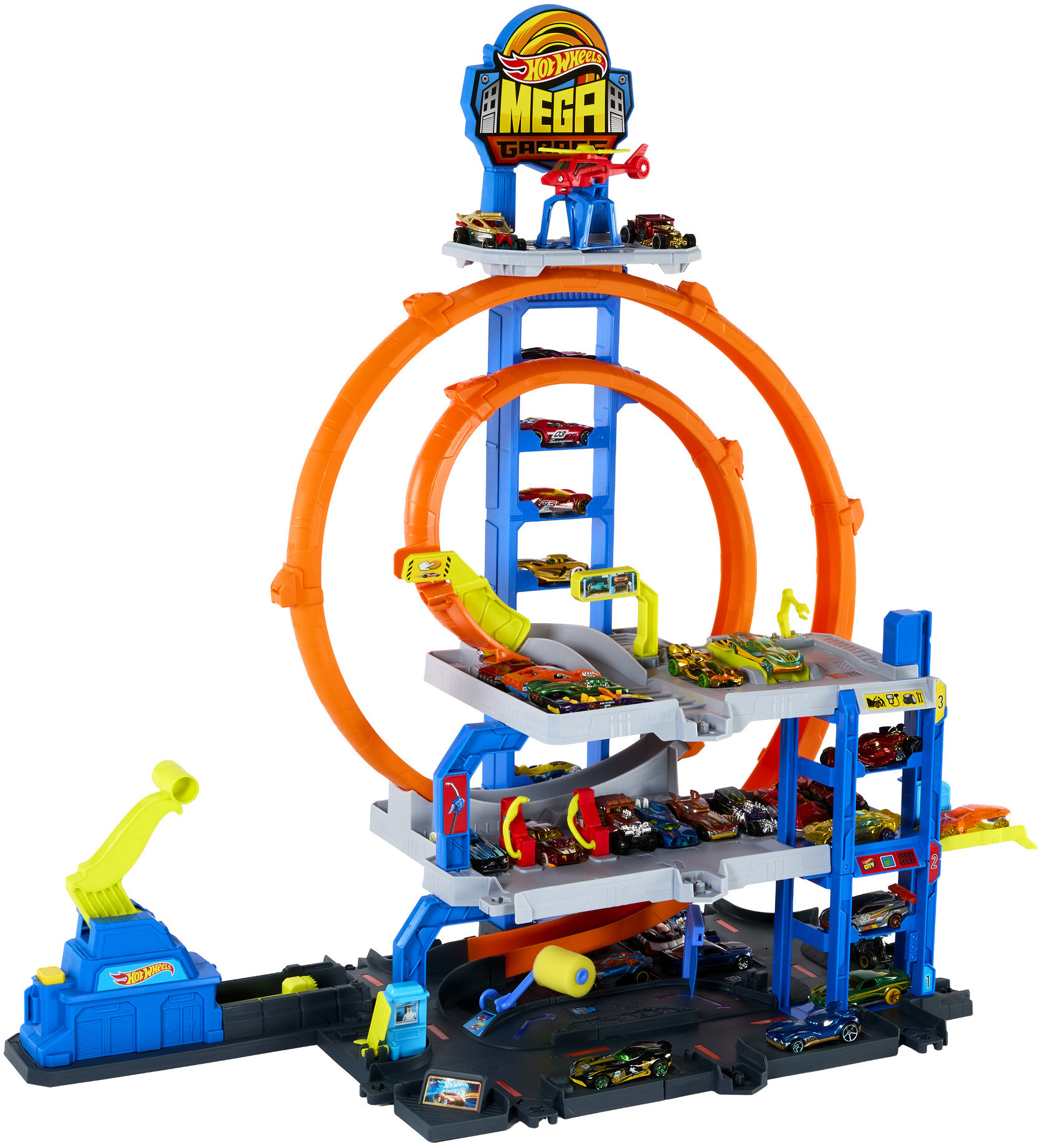 Hot Wheels City Maxi Garázs hurokkal, autóval és helikopterrel