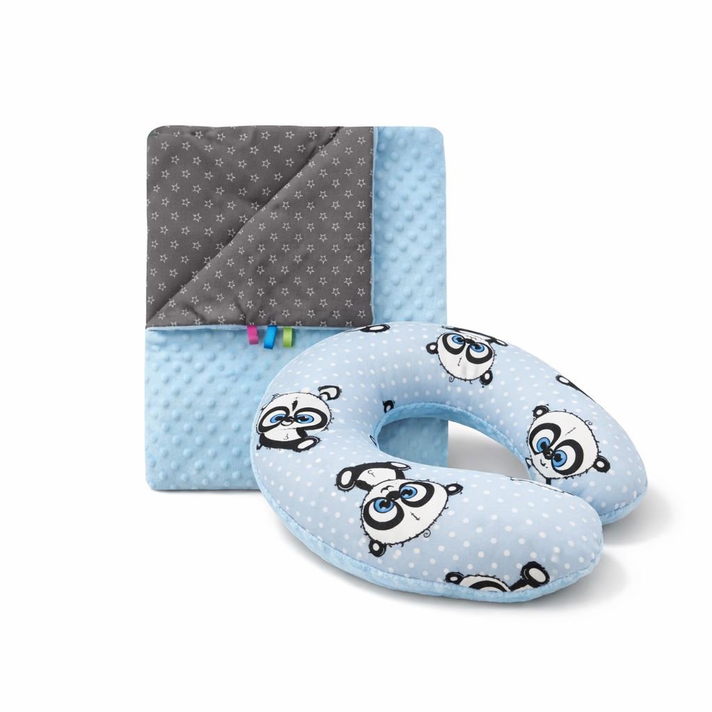 COSING Minky Set takaró + nyakpárna, panda, kék