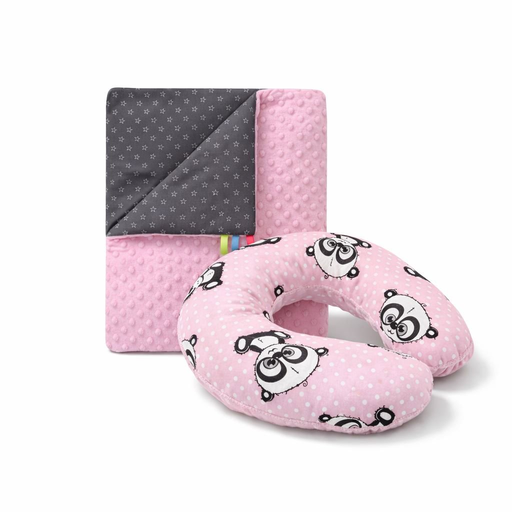 COSING Minky Set takaró + nyakpárna, Panda, rózsaszín
