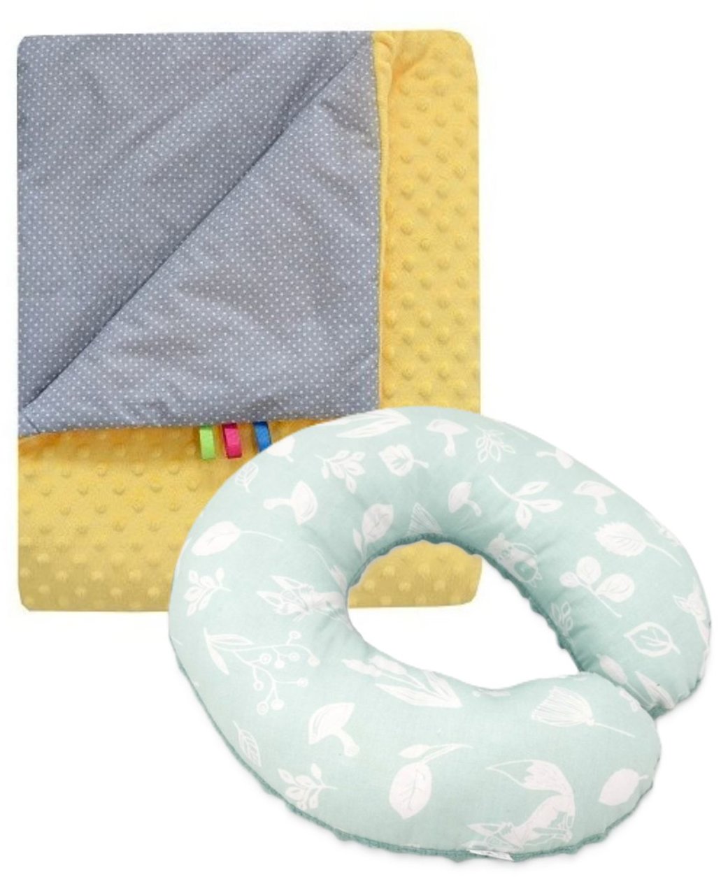 COSING Minky Set takaró + nyakpárna, Mini, erdő, sárga/zöld