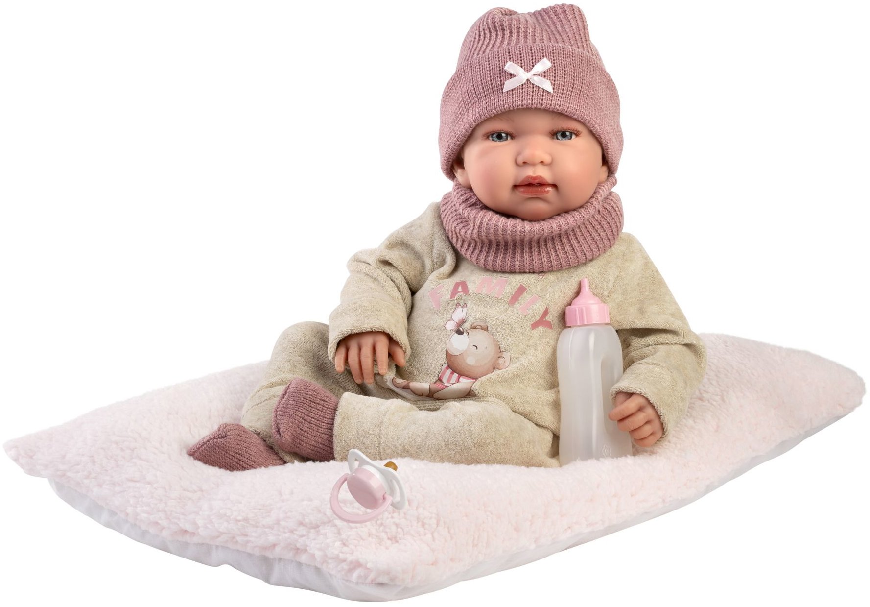 Llorens 84488 New Born - élethű baba, csecsemő hangok, puha textil test, 44 cm