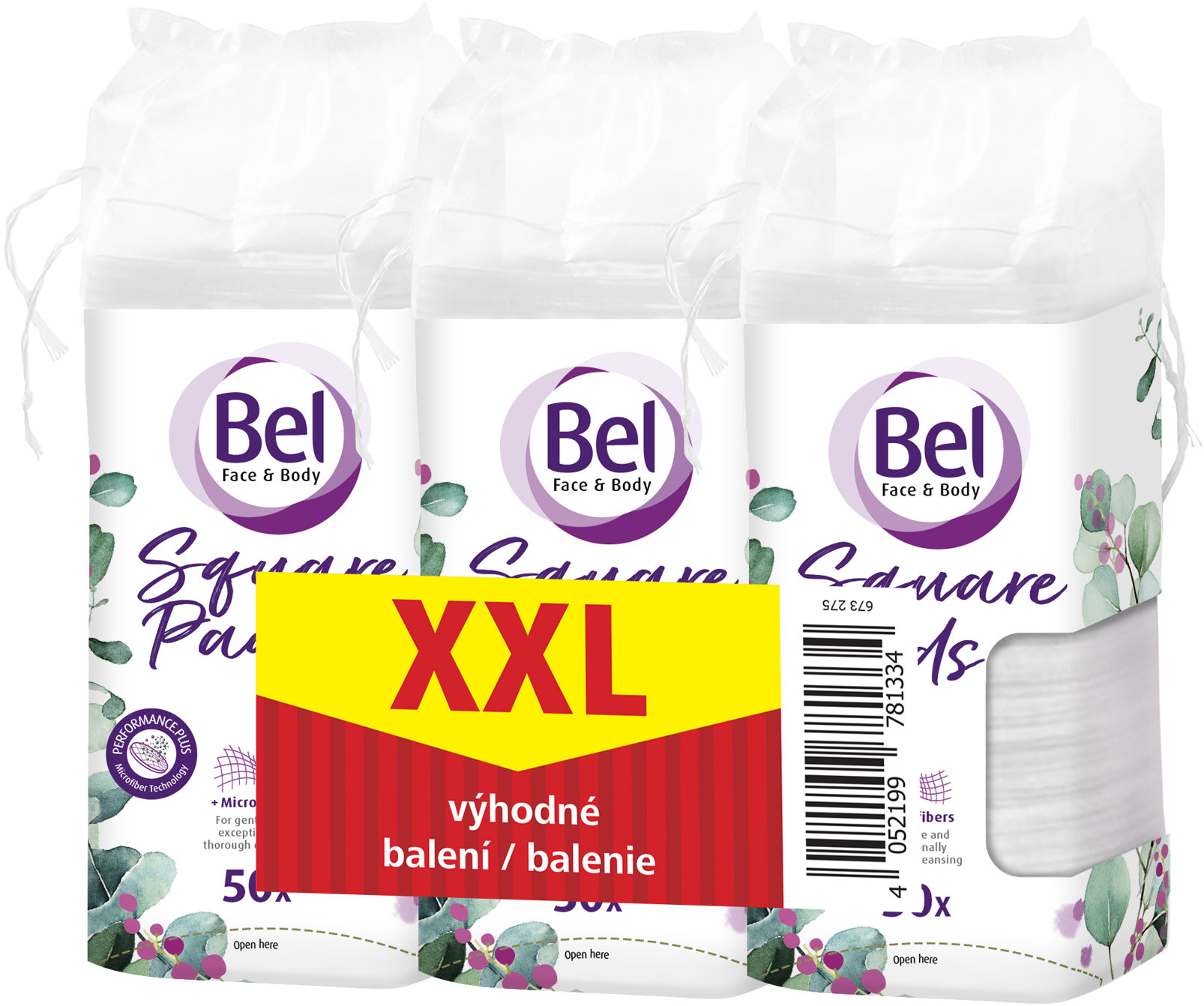 BEL Face & Body szögletes vattakorong, XXL csomag, 3 × 50 db