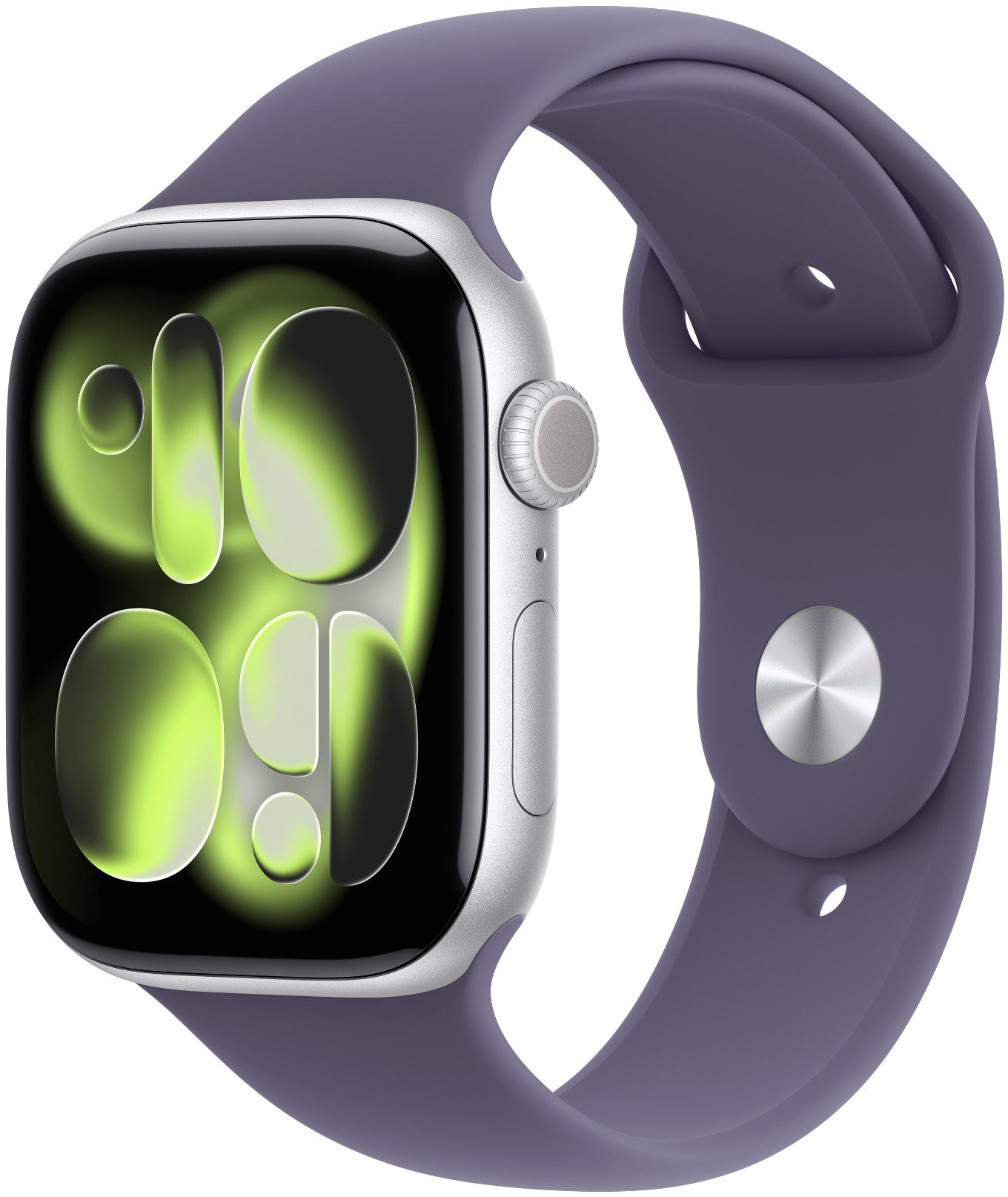 Apple Watch Series 11 46mm Ezüst alumínium tok Ködös lila sportszíjjal - S/M