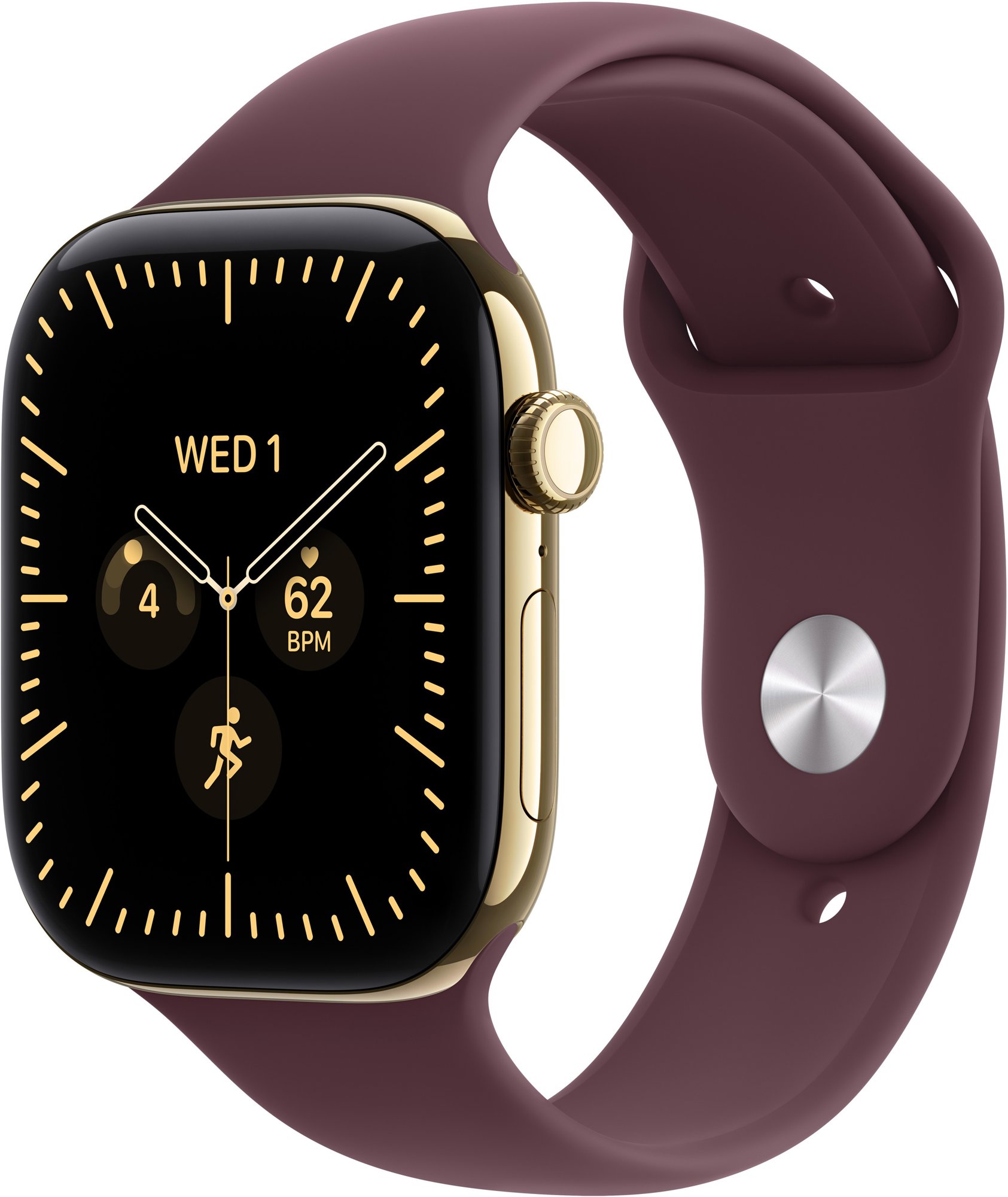 Apple Watch Series 12 Cellular 42mm Ragyogó arany titán tok Burgundi sportszíjjal - S/M