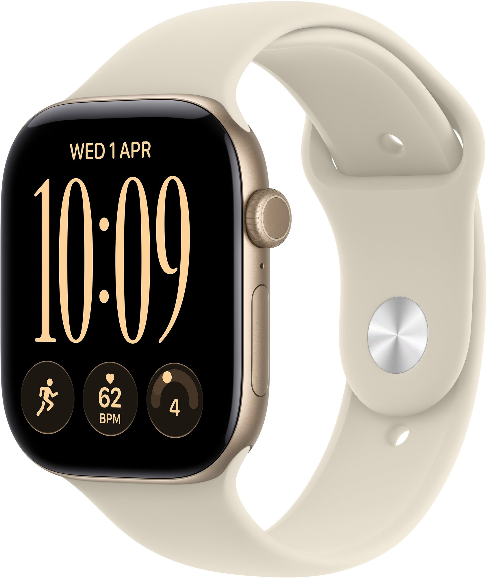 Apple Watch Series 12 Cellular 46mm Világos arany alumínium tok Homokszín sportszíjjal - S/M