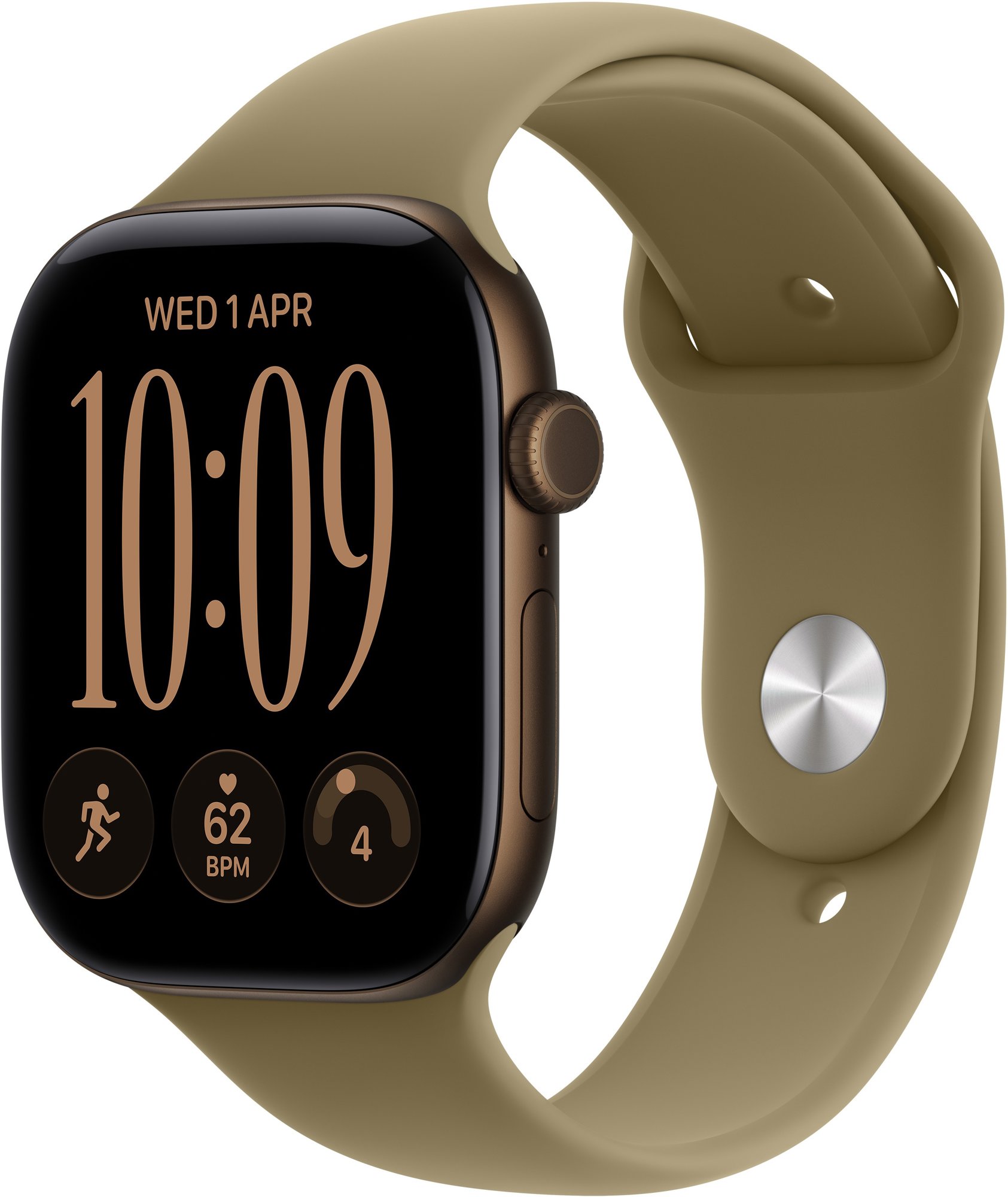 Apple Watch Series 12 Cellular 46mm Sötét bronz alumínium tok Olíva sportszíjjal - S/M