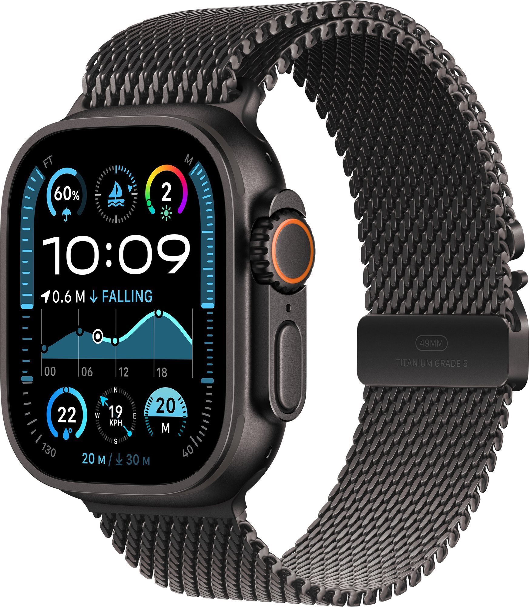 Apple Watch Ultra 2 49mm Fekete titán tok Fekete titán milánói szíjjal - S