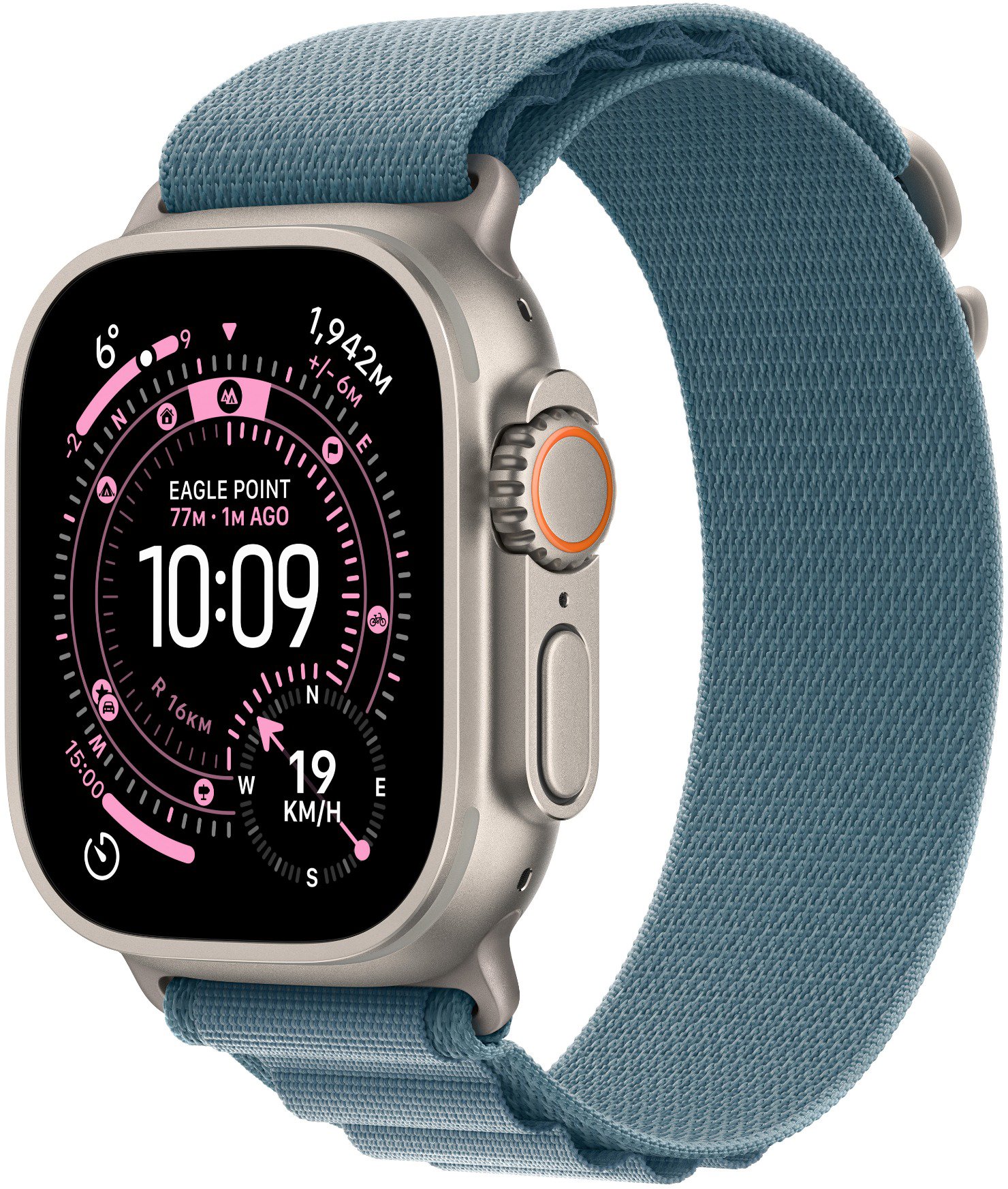 Apple Watch Ultra 3 49mm Natúr titan tok Világoskék alpesi pánttal - M