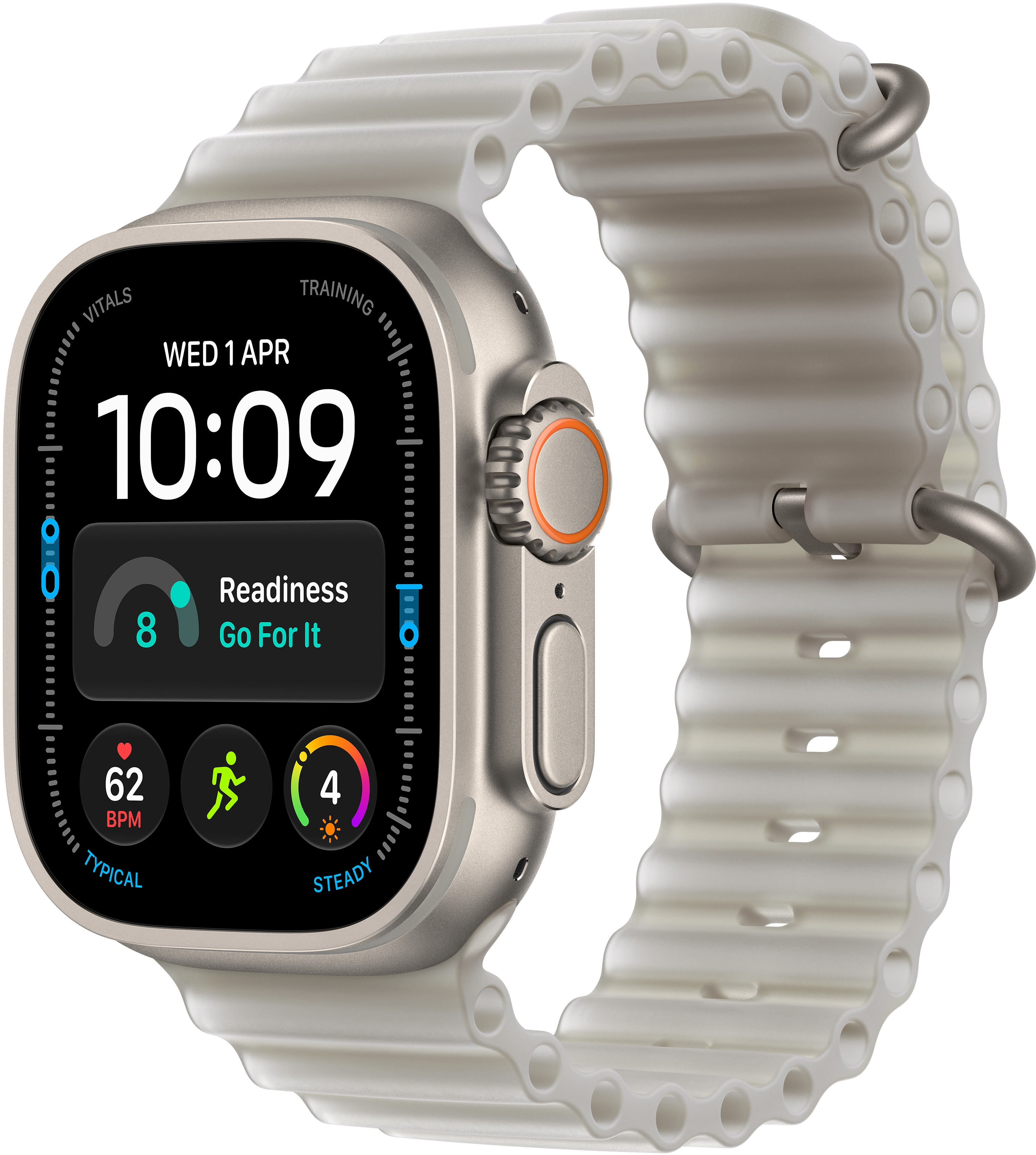 Apple Watch Ultra 4 49mm Natúr titán tok Áttetsző szürke óceán szíjjal